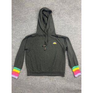 P.J. Salvage Hoodie Women's Small Gray Knit Pullover Sweatshirt Rainbow Sleeve